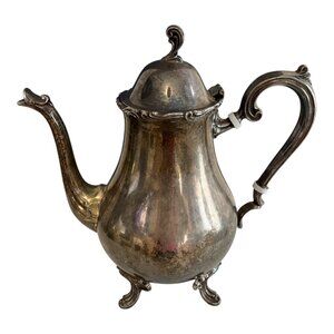 Vintage Leonard Silverplate Coffee Pot – Ornate Footed Teapot with Hinged Lid –